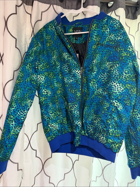 Boohoo Jackets & Blazers - Boohoo Blue and Green Leopard Print Bomber Jacket